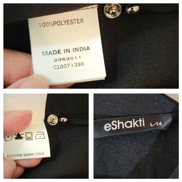 eShakti Asymmetric Ties Crepe Shift Dress Sz L-14 Black Minimalist Cocktail - Picture 10 of 12